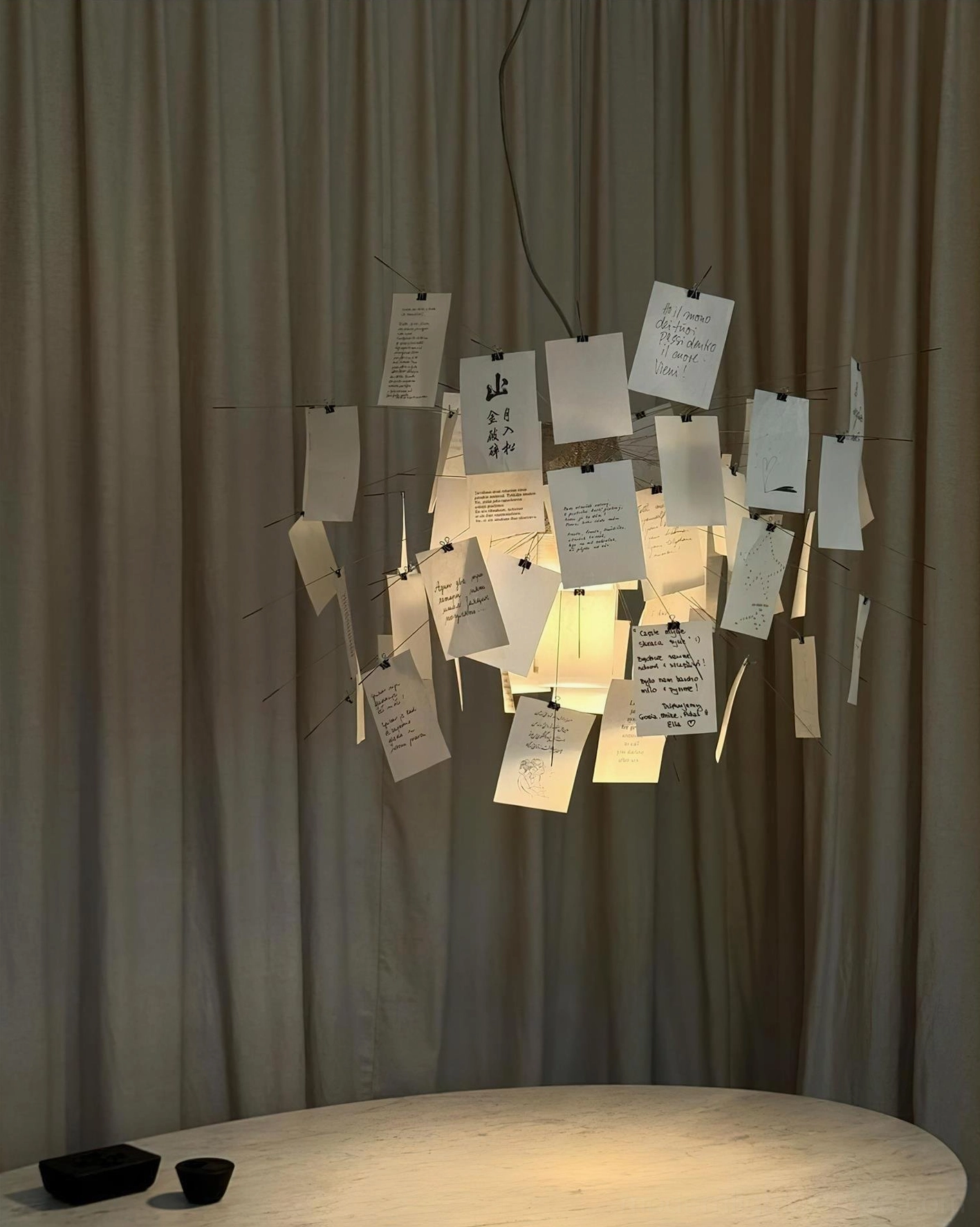 Paper pendant light showing installation detail with adjustable 59 inch hanging cable and socket options