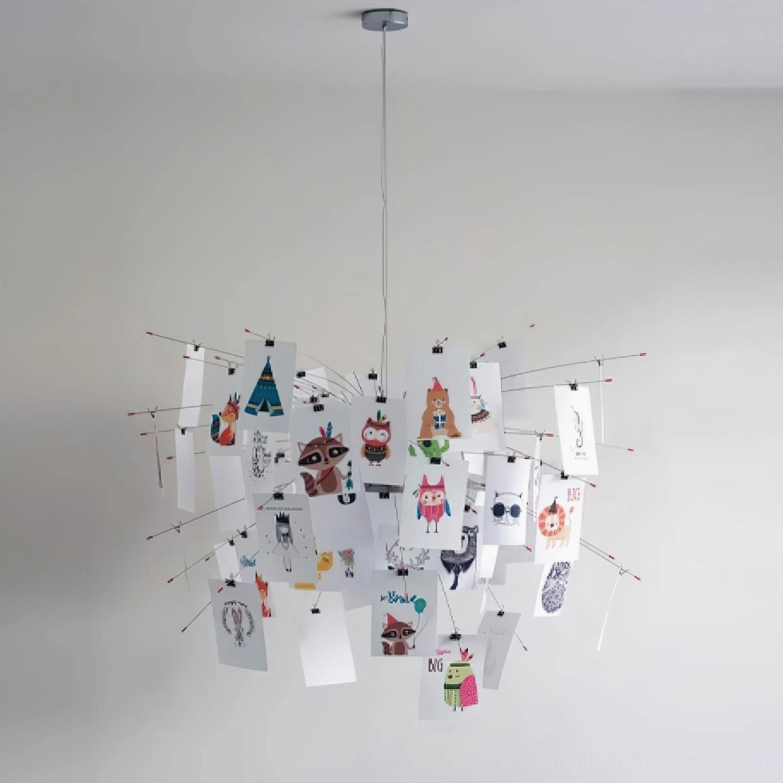 Modern paper chandelier detail showing paper sheet arrangement and light diffusion characteristics