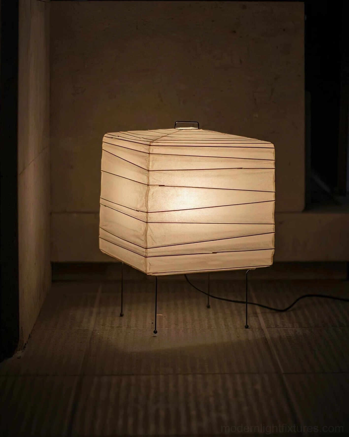 Modern paper cube table lamp with E26 E27 socket compatible with LED and incandescent bulbs