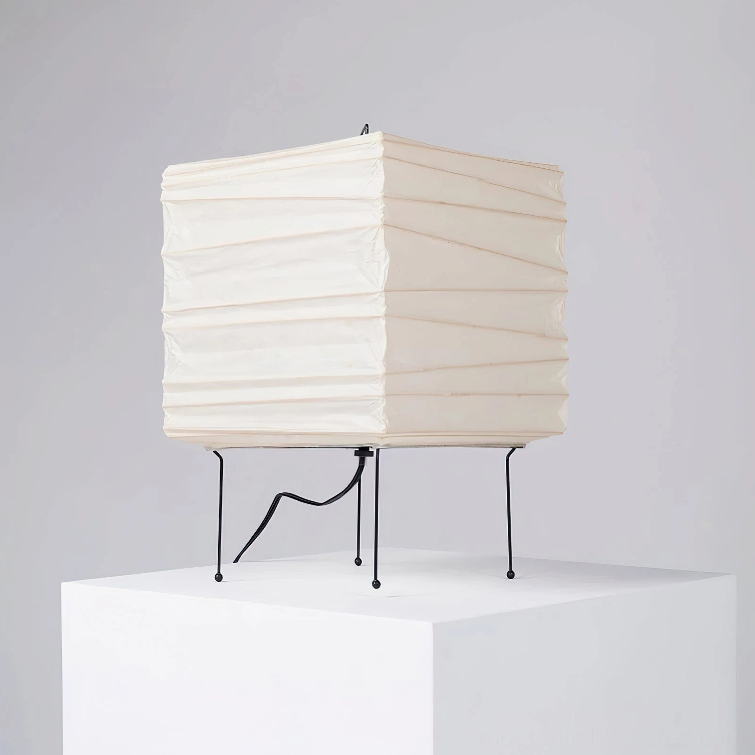 Modern paper cube table lamp available with US EU UK AU plug options for international compatibility