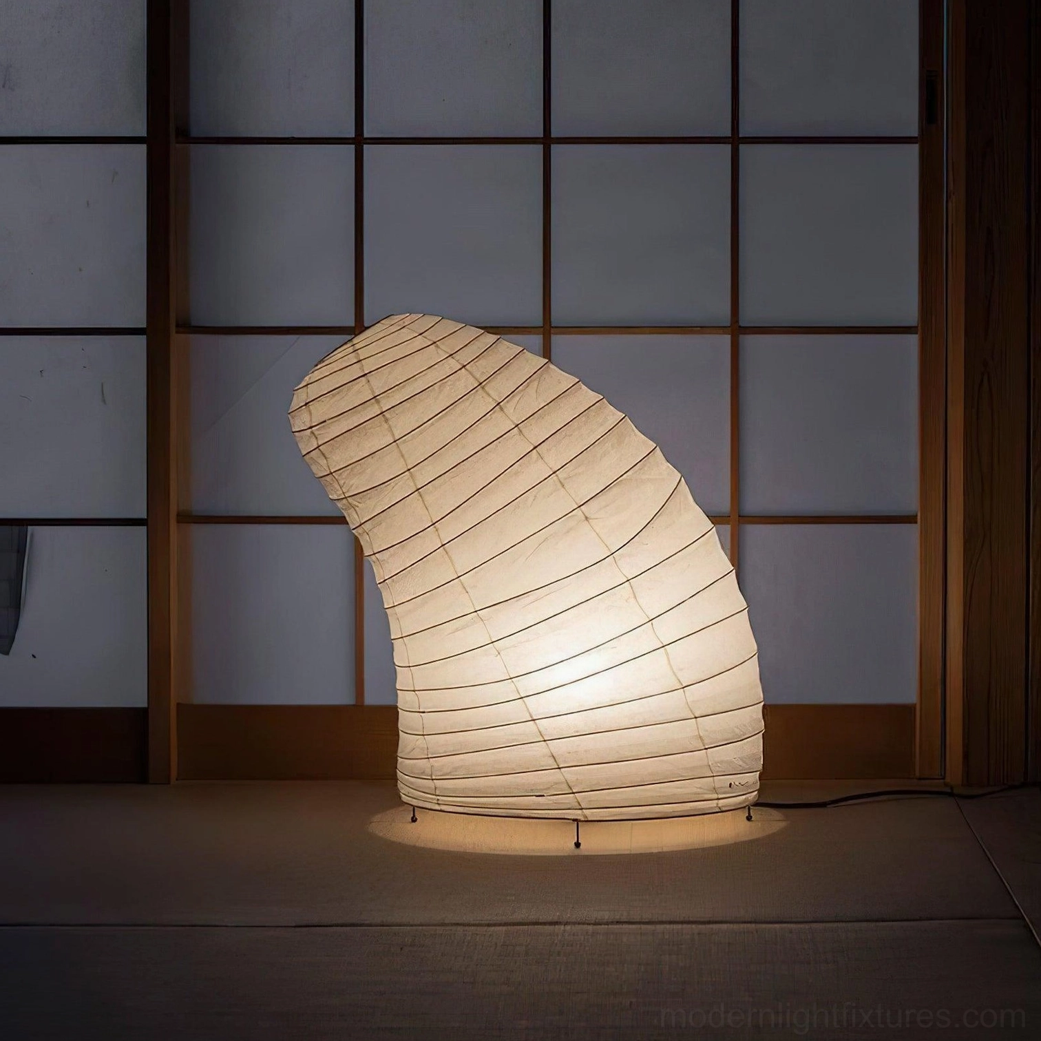 Modern paper shade table lamp architectural detail close-up ribbed texture contemporary design
