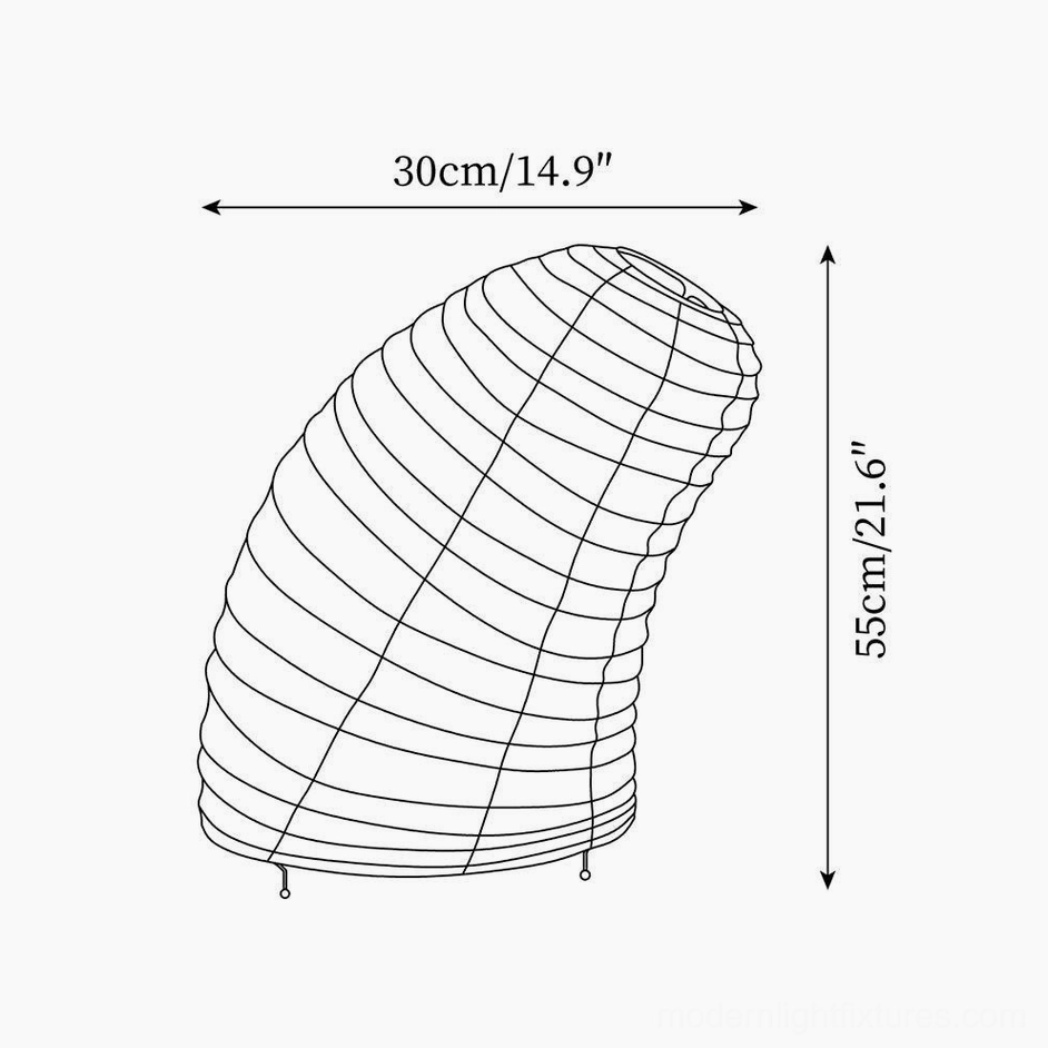 Paper table lamp technical specifications diagram with dimensions measurements line art illustration