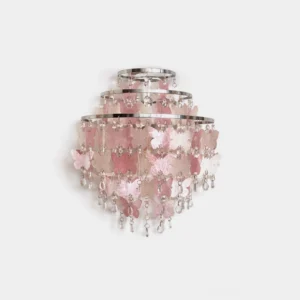 Papillia pink butterfly crystal wall sconce close-up frontal view with layered tiered crystal details and chrome frame