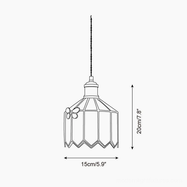 Papilune pendant light technical specification drawing showing dimensions 15cm diameter by 20cm height