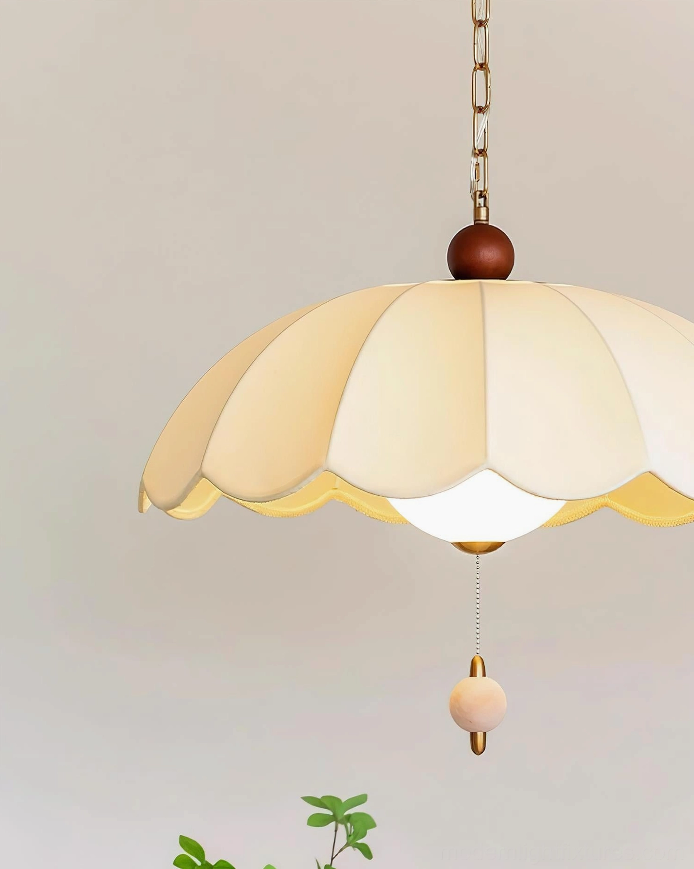 Vintage-inspired Paralune pendant lamp with off-white fabric shade and spherical hanging ornament detail