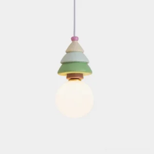 Pastel tiered globe pendant light front view isolated on white background showcasing stacked conical design with frosted acrylic sphere