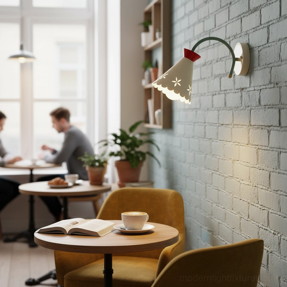 Retro pastel wall lamp showing color options - blue red and beige finish comparison