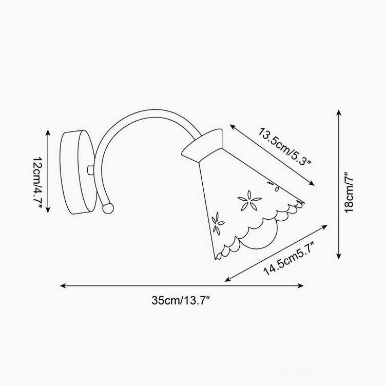 Technical dimension drawing of retro pastel wall sconce specifications