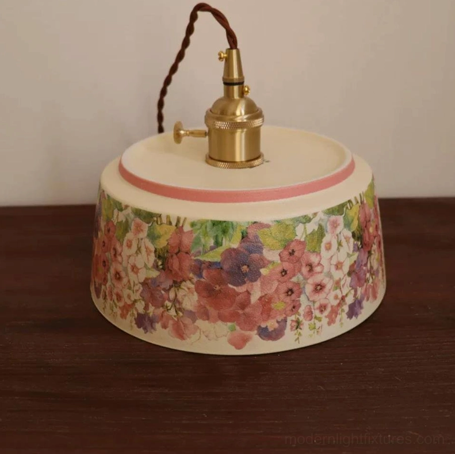 Brass socket and twisted cord detail of Pastellea ceramic pendant light