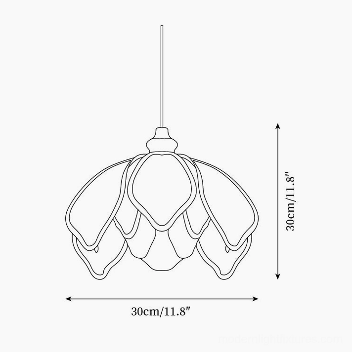 Pauline petal pendant light technical schematic 30cm diameter specification line art drawing