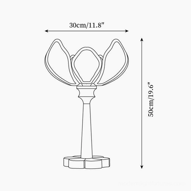 Pauline lotus lamp technical design sketch with dimensions 30cm diameter and 50cm height specifications