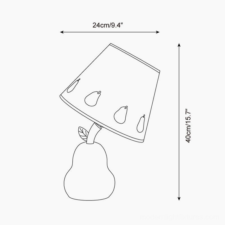 Pear table lamp technical line art drawing with size specifications and orthographic projection
