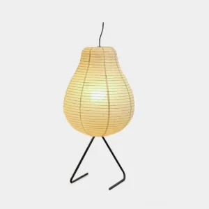 Pear rice paper floor lamp with organic pear-shaped silhouette, minimalist wabi-sabi design against white studio background