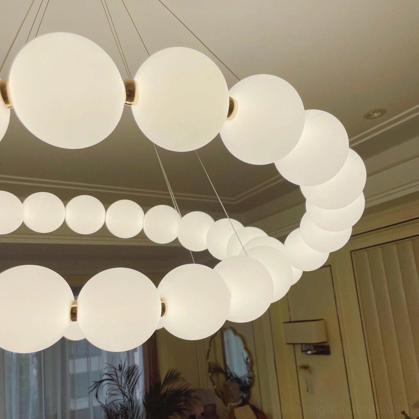 Contemporary pearl string chandelier with 50000 hour lifespan and professional hardwired installation