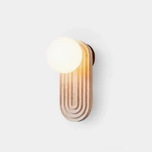Pearla travertine wall sconce front view studio shot minimalist modern stone lighting fixture
