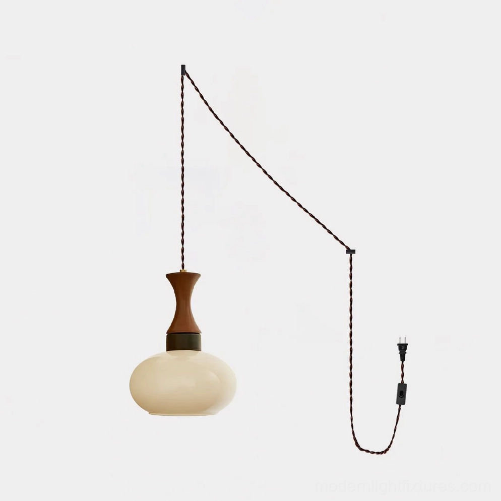 Chara pendant lamp in soft beige glass finish with adjustable braided cord