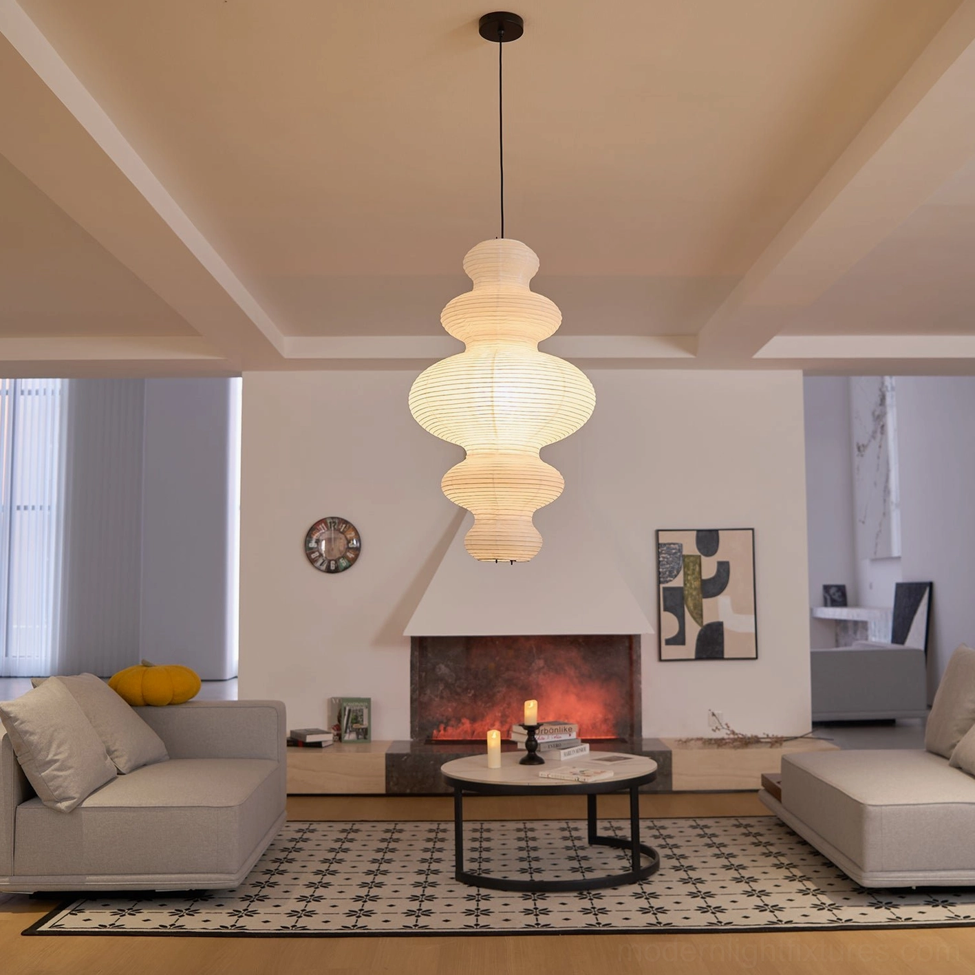 Modern pendant lamp fixture for different interior design styles japandi minimalist scandinavian