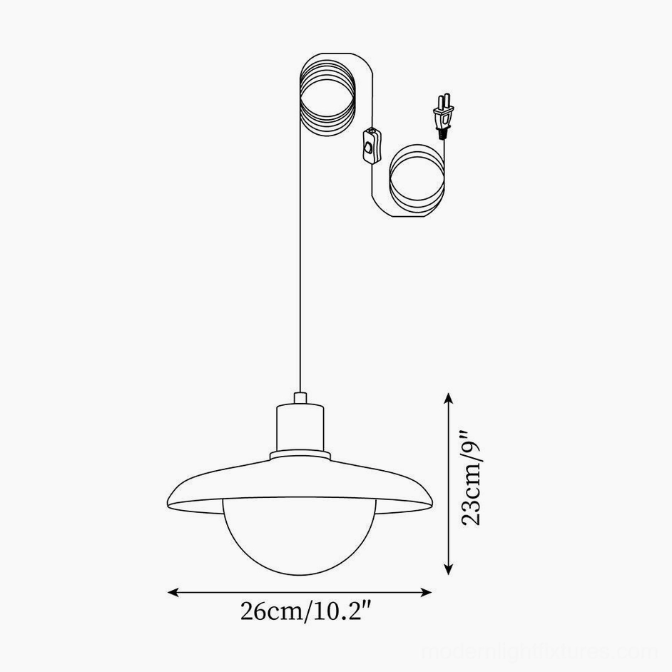 Technical specifications diagram Model A pendant lamp 26cm diameter 23cm height