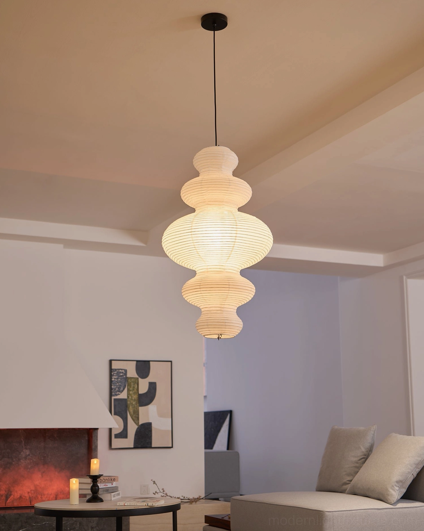 Contemporary white pendant lamp fixture sloped ceiling compatible up to 30-degree pitch