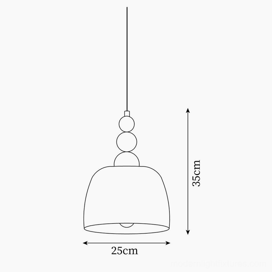 Technical line drawing orthographic view of beaded pendant lamp with dimensions