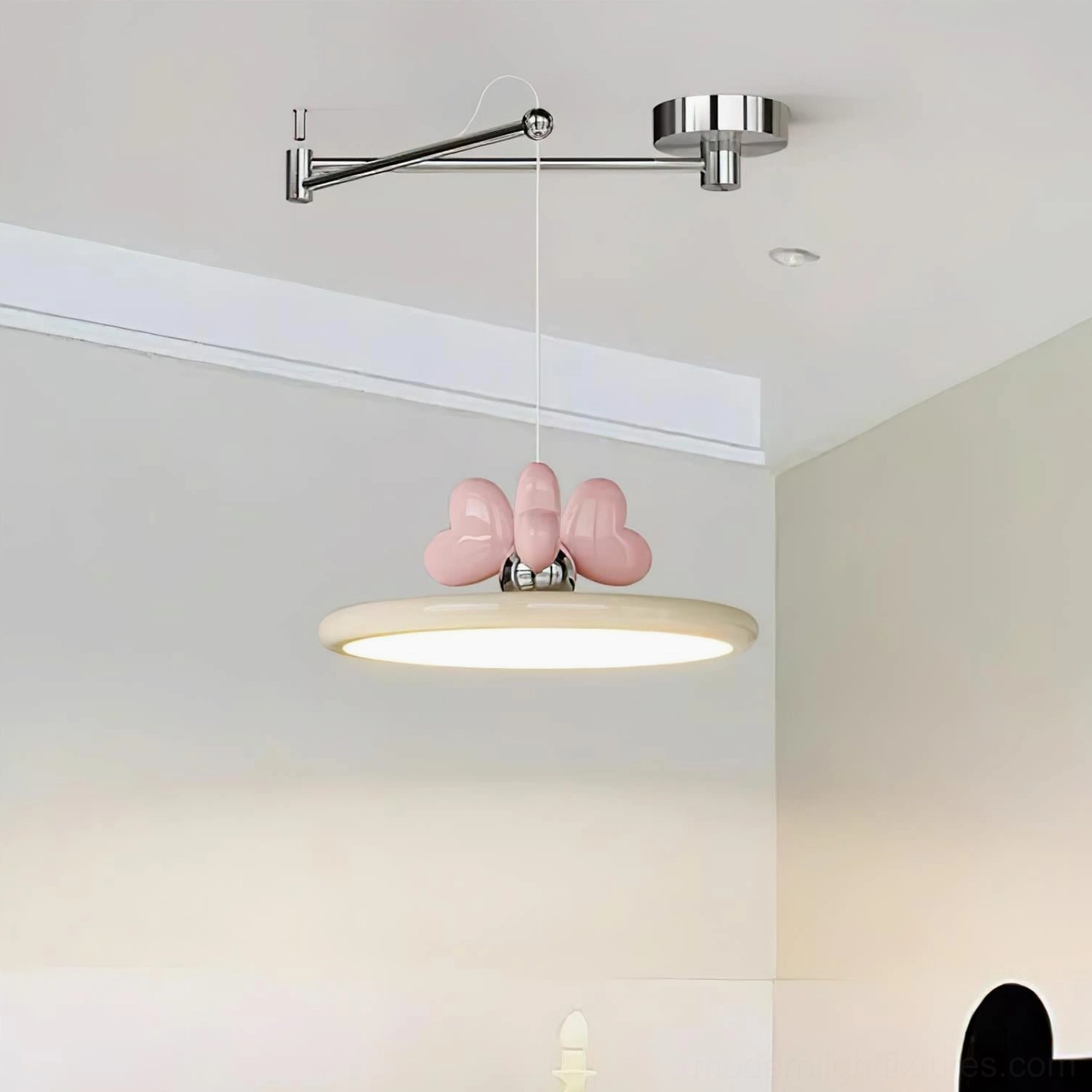 Contemporary pendant fixture showing warm 3000K color temperature illumination and acrylic light diffusion