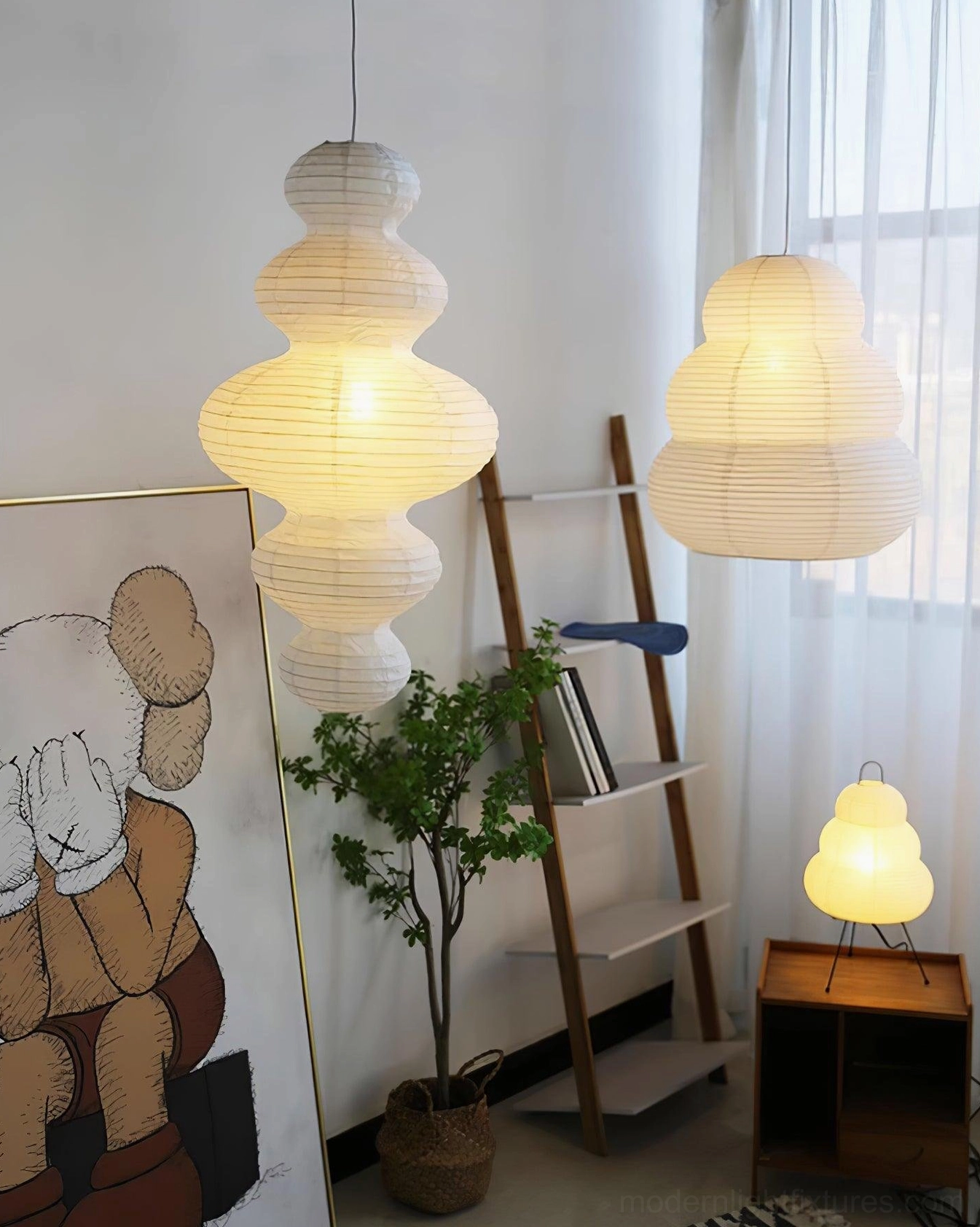 Contemporary pendant lamp installation showing hardwired connection and ceiling canopy detail