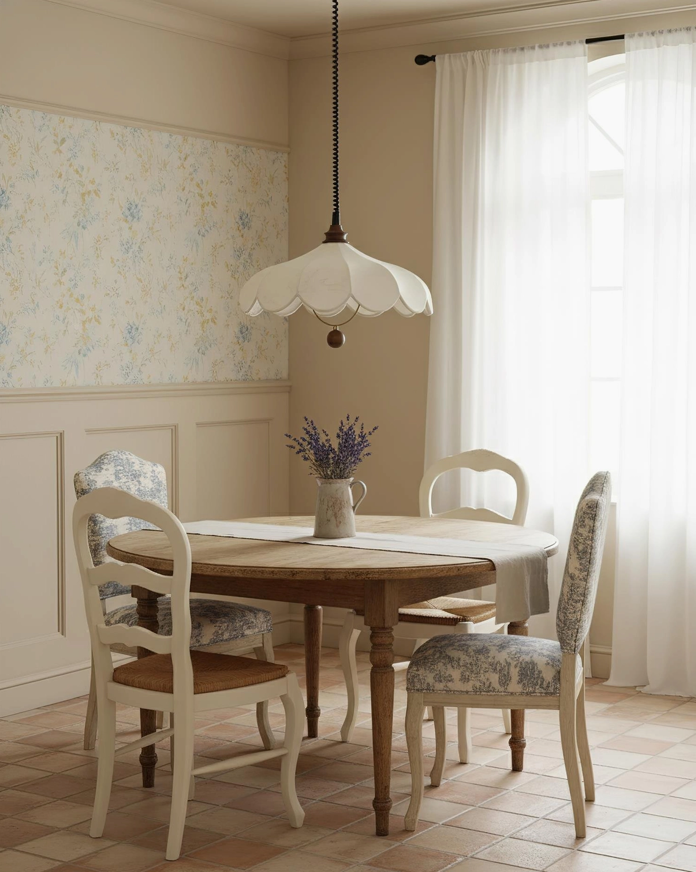 Hanging fabric pendant light with adjustable height retractable suspension cable