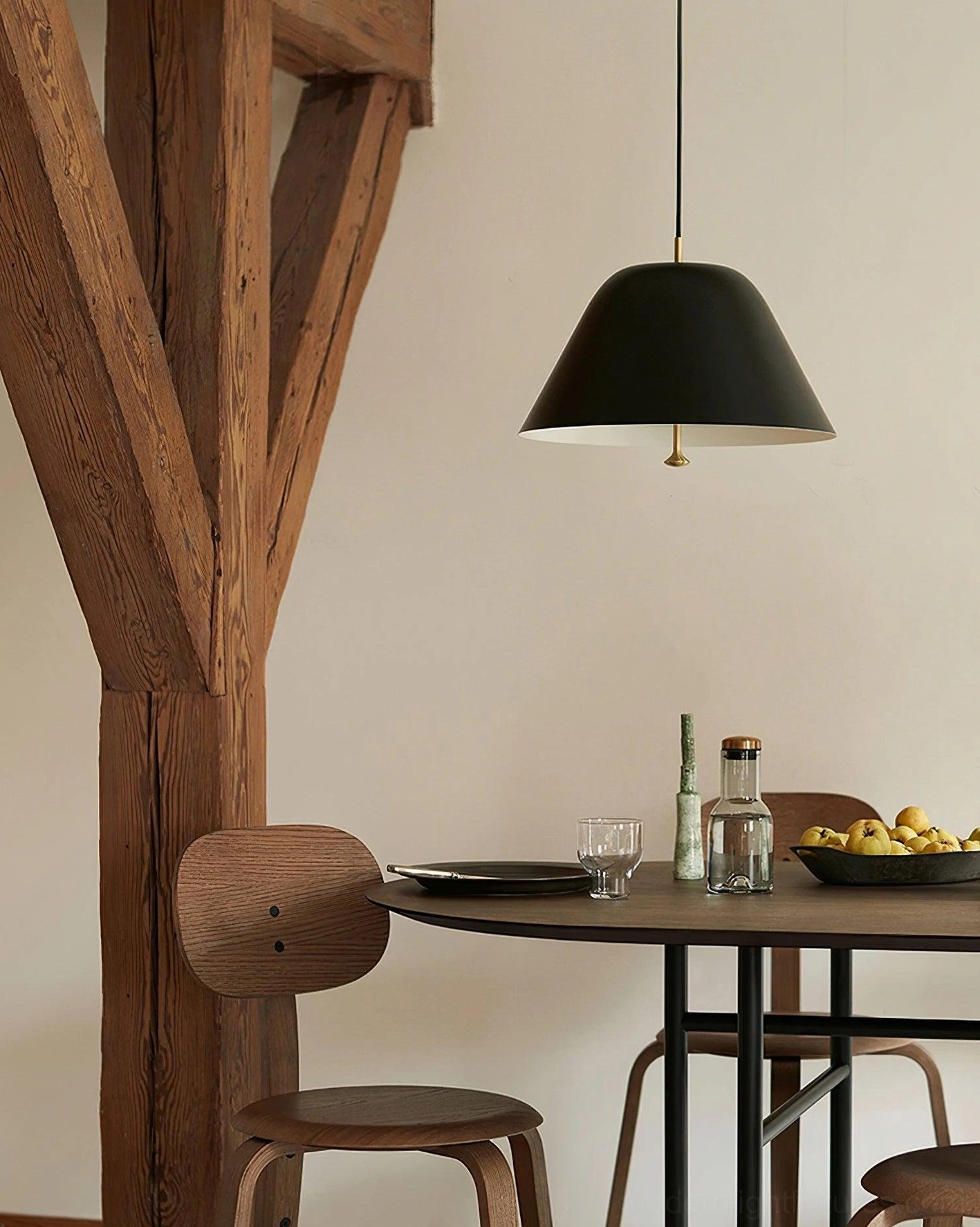 Pendant light fixture detail showing socket and internal construction of dome metal shade