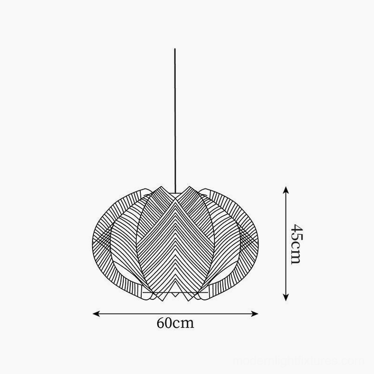 Woven wood pendant light technical schematic diagram showing dimensions 60cm diameter