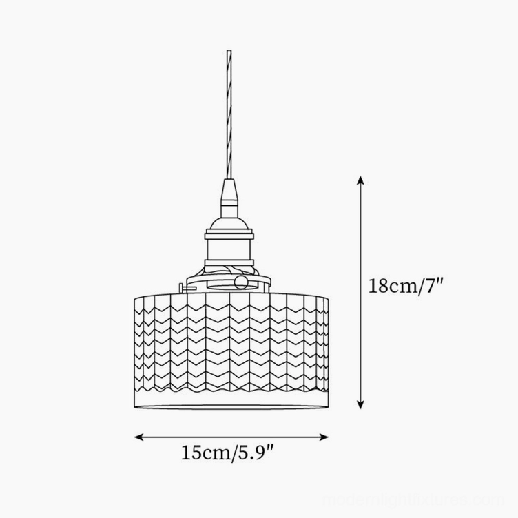 Technical specification diagram of vintage green pendant light - dimensions 15cm diameter 18cm height
