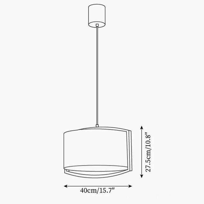Technical drawing and dimensions of woven jute pendant lamp, 40cm diameter x 27.5cm height