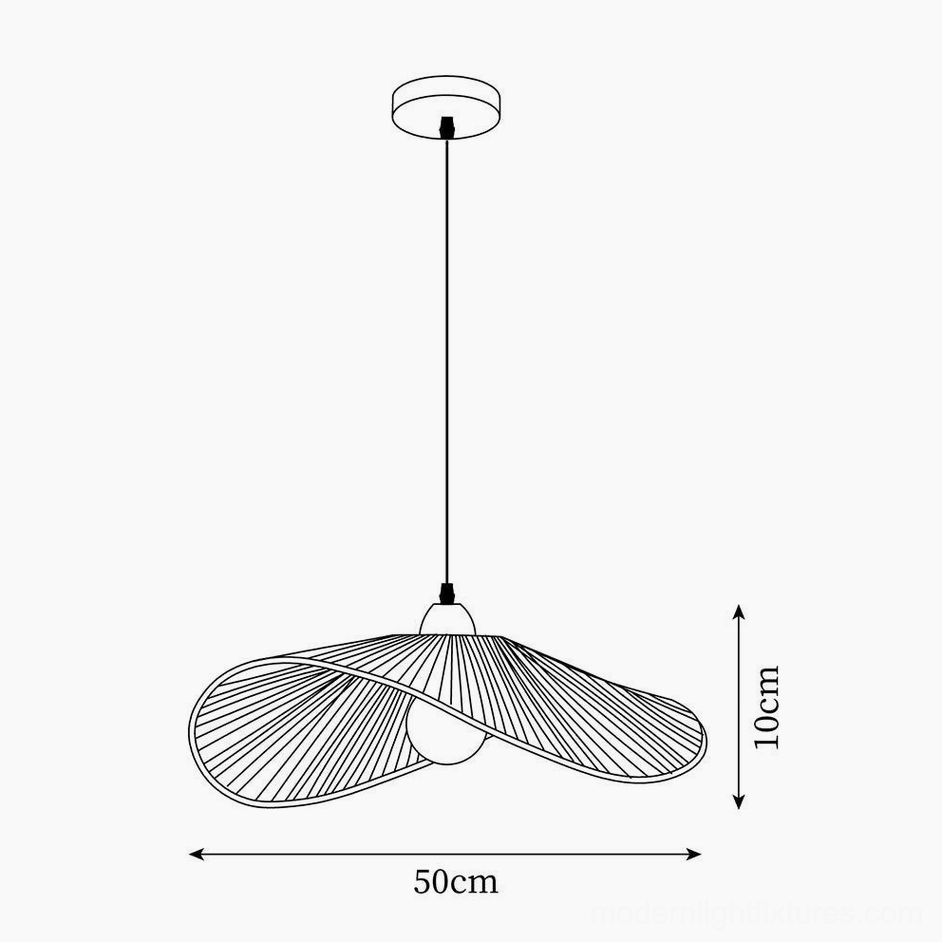 Rattan pendant lamp technical dimension drawing showing 50cm diameter and 10cm height specifications