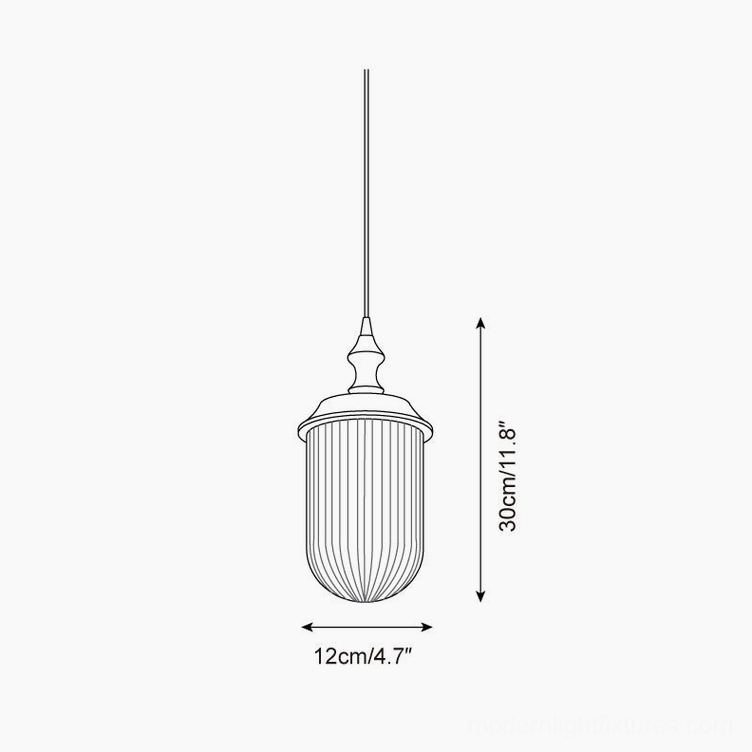 Veyra pendant light technical drawing orthographic dimension view showing 30cm height and 12cm width specifications
