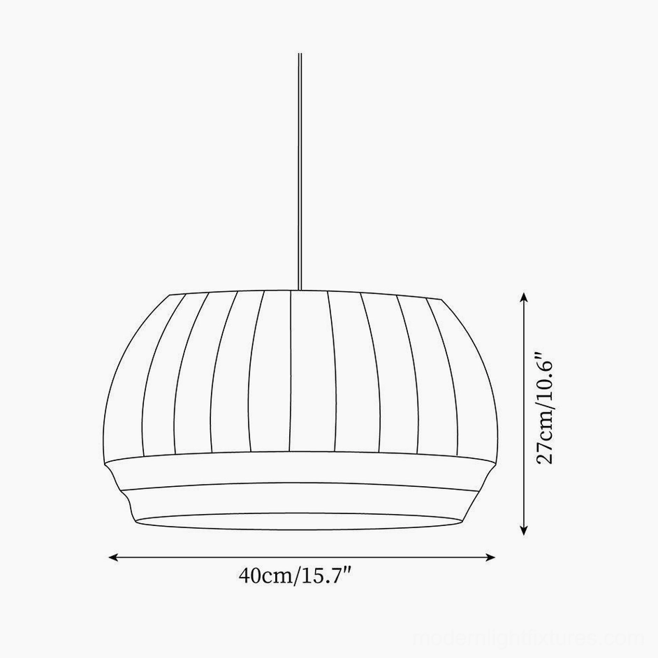 Wide oval pendant light technical drawing - 40cm diameter 27cm height dimension specs