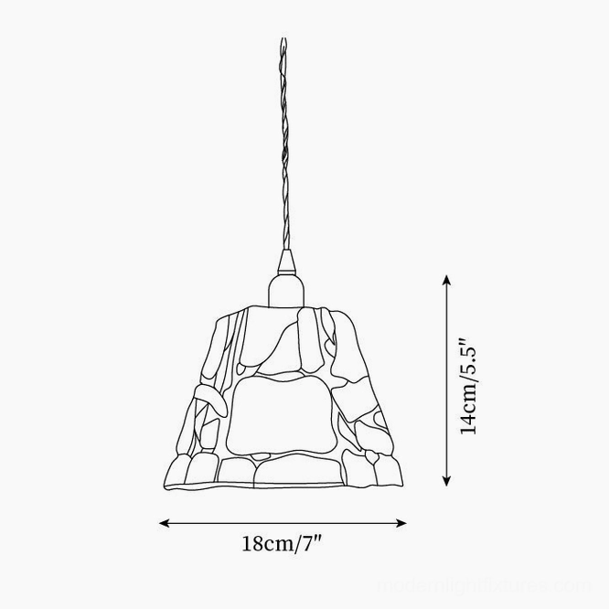 Stained glass pendant light technical schematic showing Model A dimensions 18cm diameter by 14cm height with orthographic front view