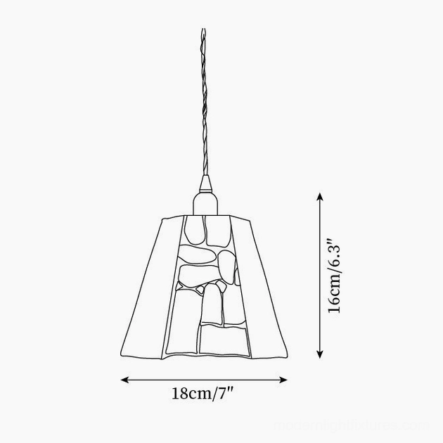 Stained glass pendant light technical schematic showing Model B dimensions 18cm diameter by 16cm height with orthographic front view
