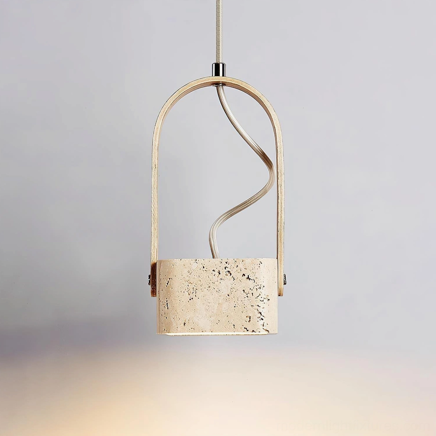 Leitura pendant light travertine shade metal hardware modern pendant fixture detail