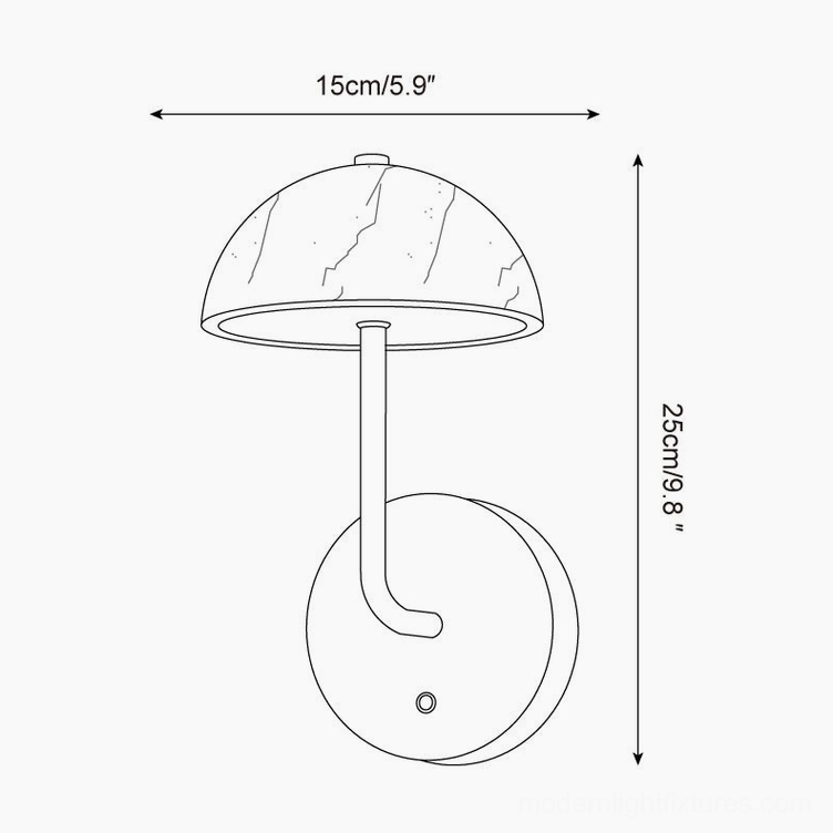 Penta wall sconce technical dimension drawing and specifications diagram - 15cm width by 25cm height