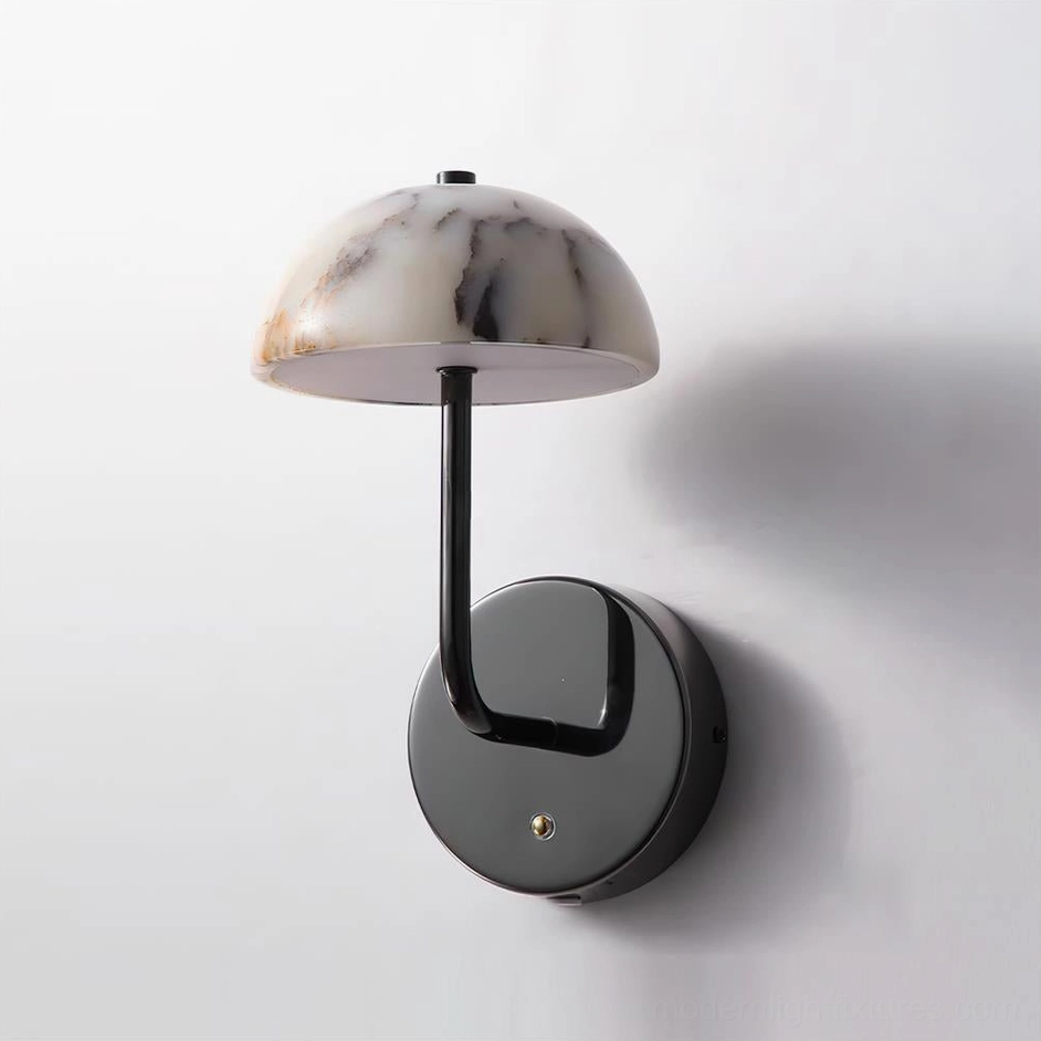 Penta modern wall sconce with mushroom-style marble dome shade - front close-up minimalist design