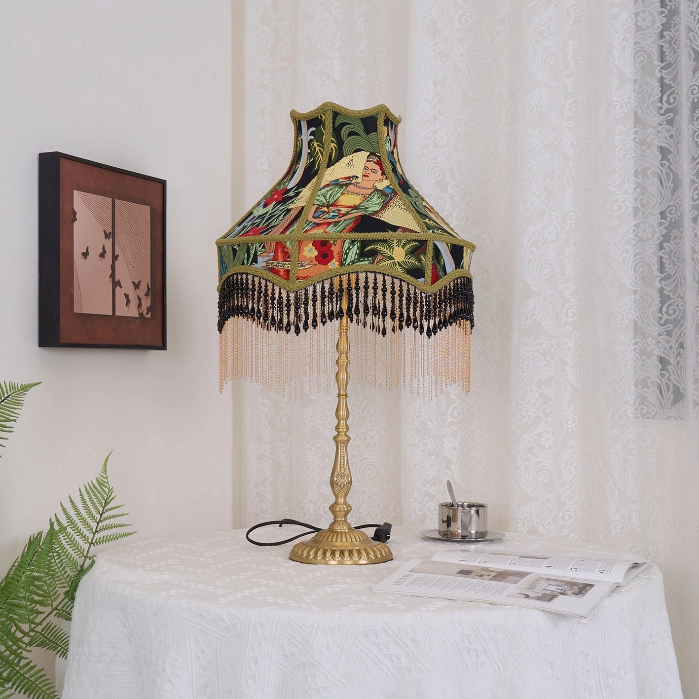 Peony embroidered table lamp showcasing meticulous hand-stitching and premium silk fabric quality