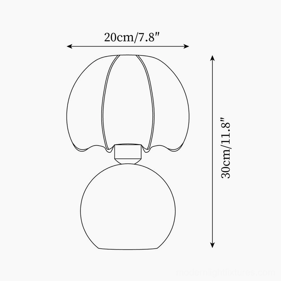 Peony table lamp technical drawing showing dimensions 20cm diameter by 30cm height