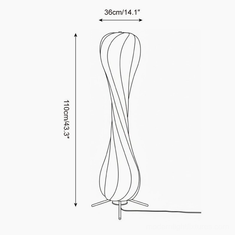 Technical dimension drawing of Pepperpod twisted column floor lamp showing 110cm height and 36cm width specifications