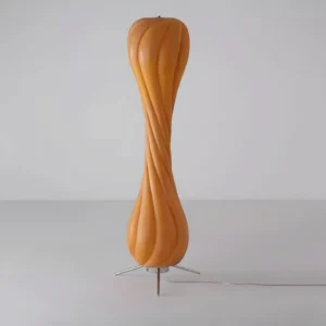 Pepperpod column floor lamp side angle showing spiral twisted silhouette and silver metal stand