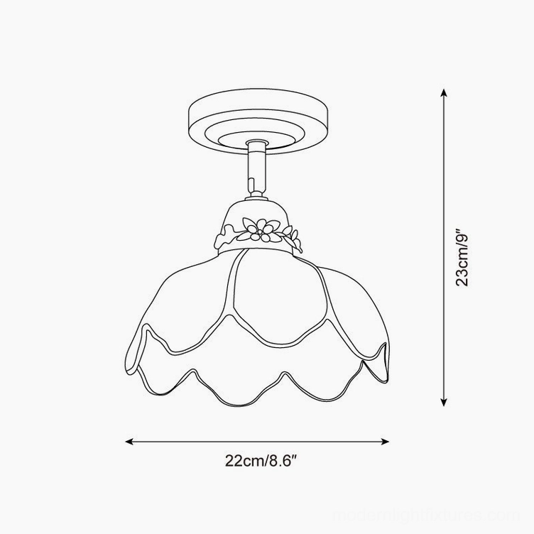Contemporary petal ceiling lamp technical drawing specifications 22cm width 23cm height dimensions