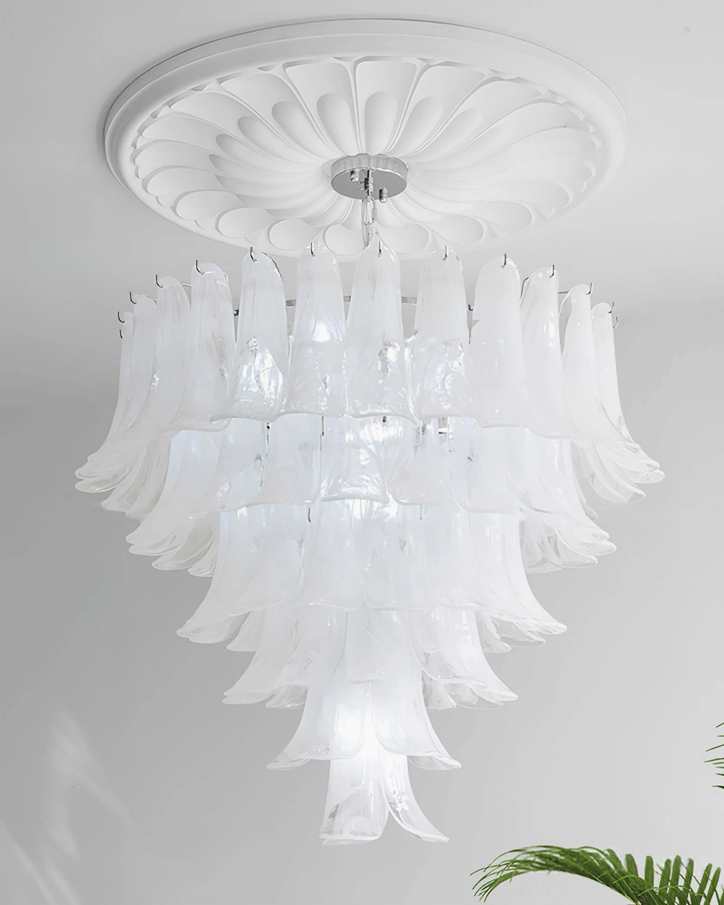 Petal chandelier with biophilic design showing organic botanical forms in contemporary lighting