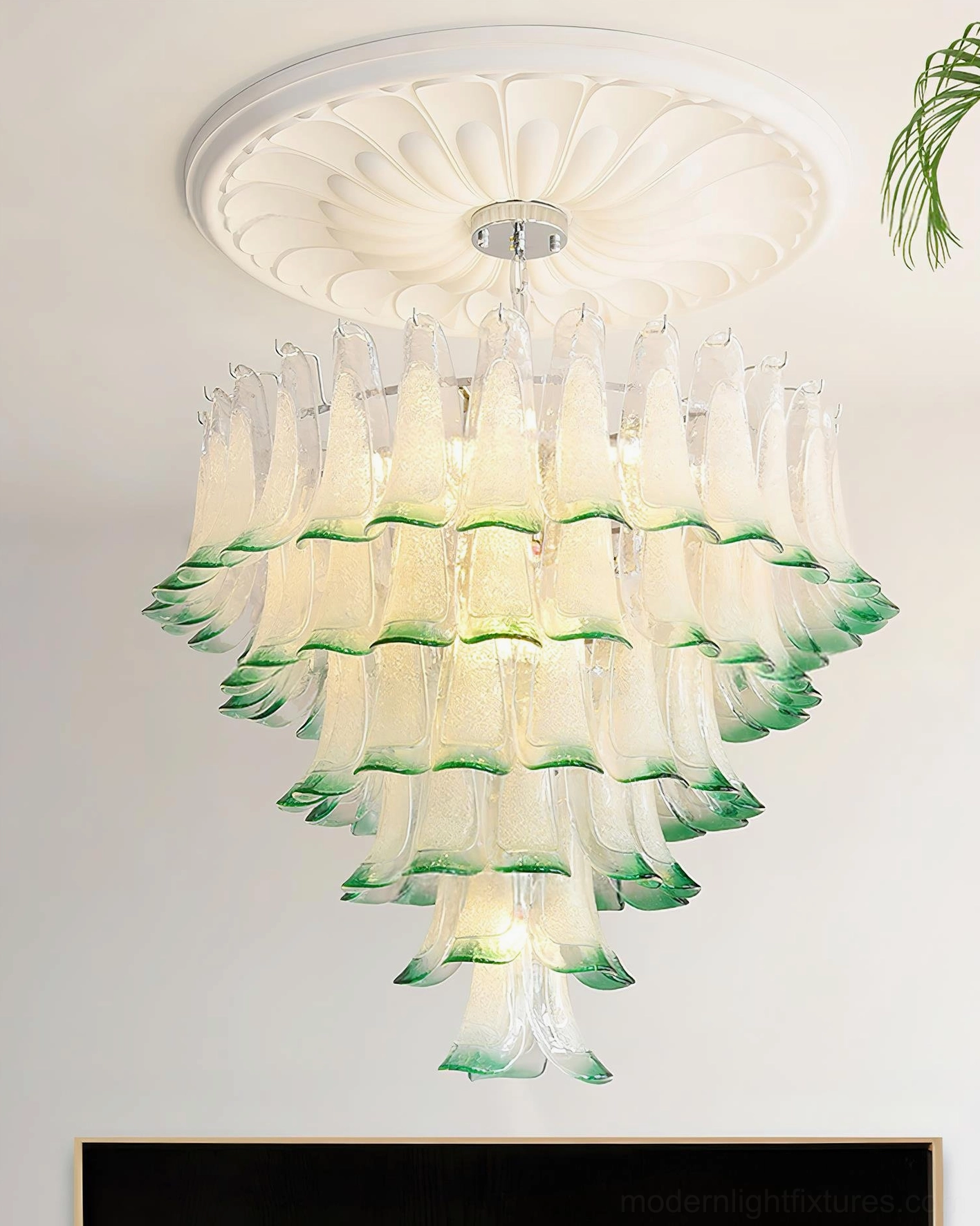Petal chandelier showing how each layer's hand-blown petals contribute to complete design harmony