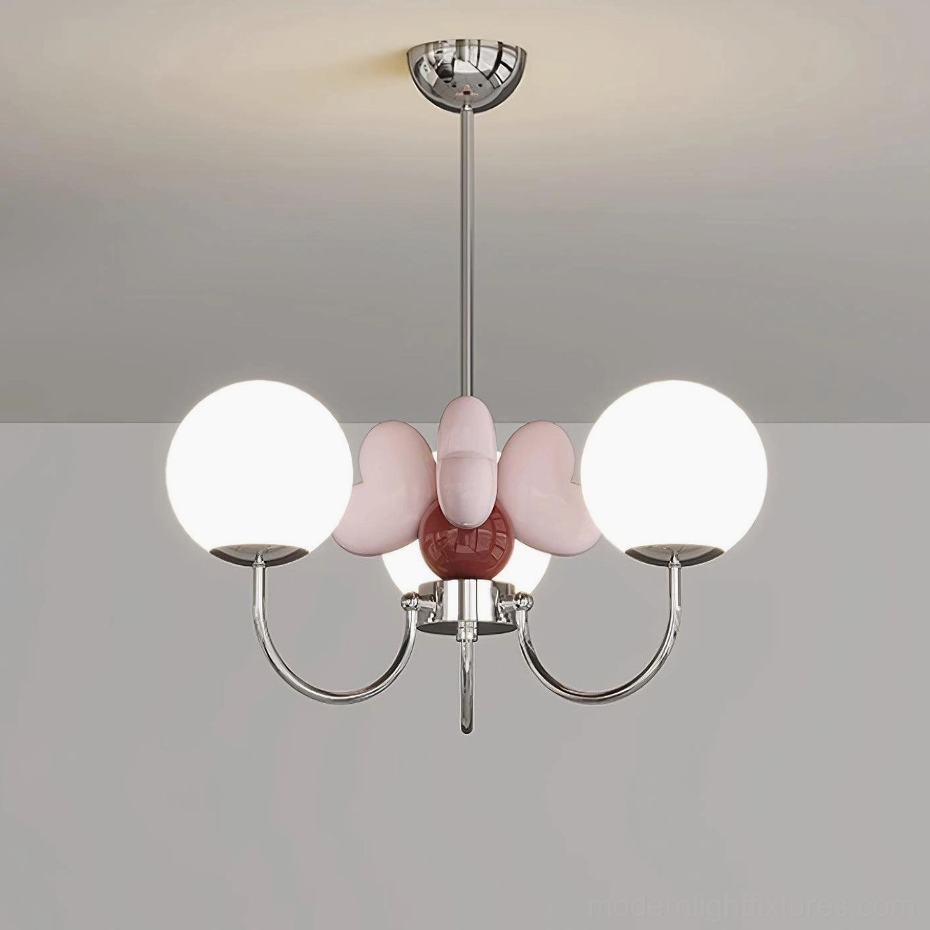 Modern minimalist petal glass chandelier styling in transitional interior - mid-century contemporary lighting