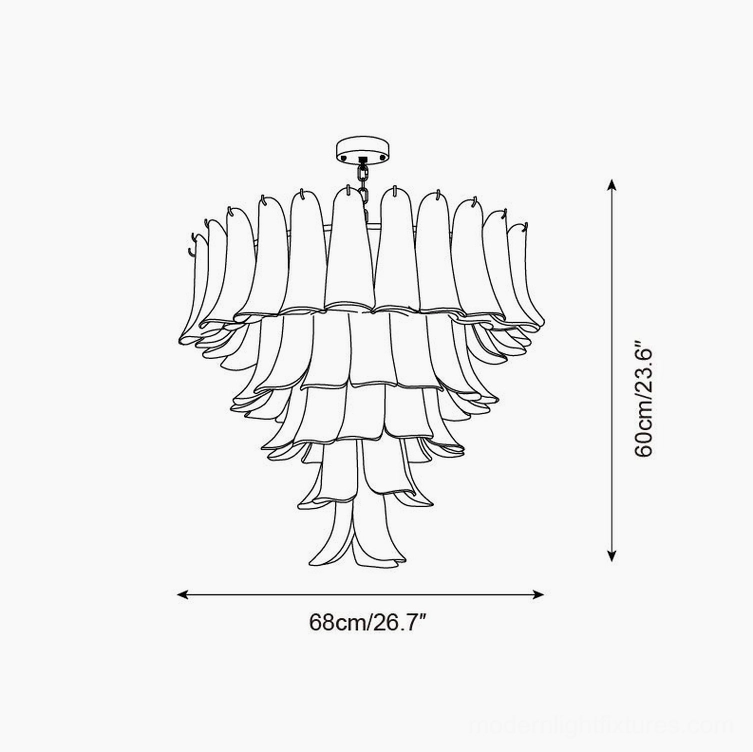 Technical elevation drawing of 5-layer petal chandelier with 68cm diameter and 60cm height dimensions