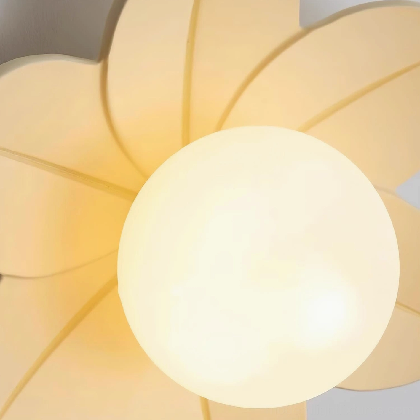 Petal Flower ceiling light full product view showing resin petal architecture and metal canopy mount