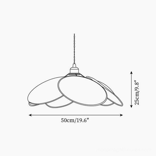 Petal pendant light technical schematic with dimension marks showing 50cm width and 25cm height